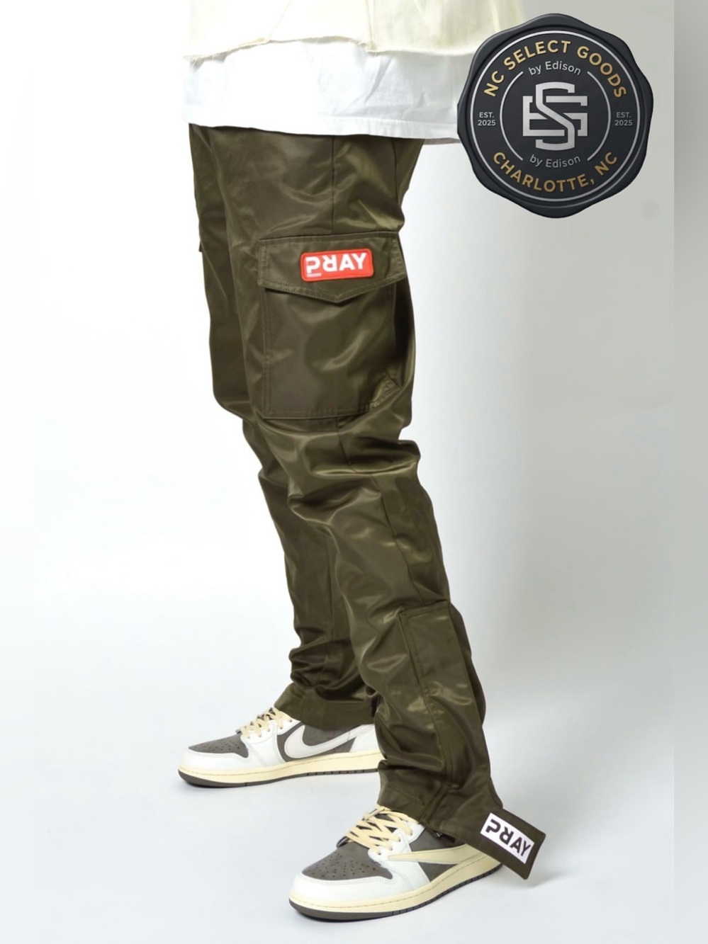 PRAY Apparel Unisex Olive Green Cargo Pants Streetwear Techwear Size Small